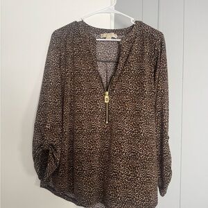 Michael Kors Brown Animal Print Blouse